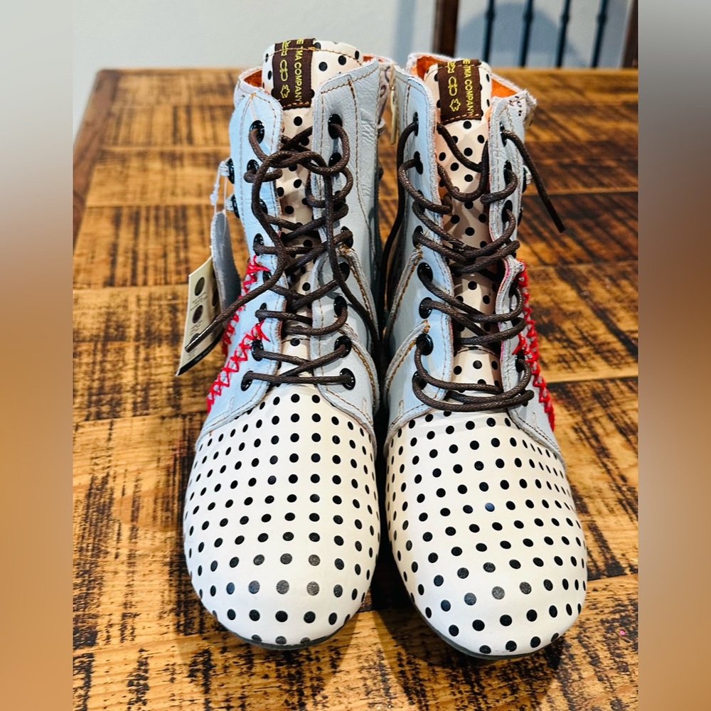 MAIA TMA EYES RETRO POLKA DOT LEATHER BOOTIE WOMENS SZ 8 1/2 / US 40 NWT - Picture 5 of 12